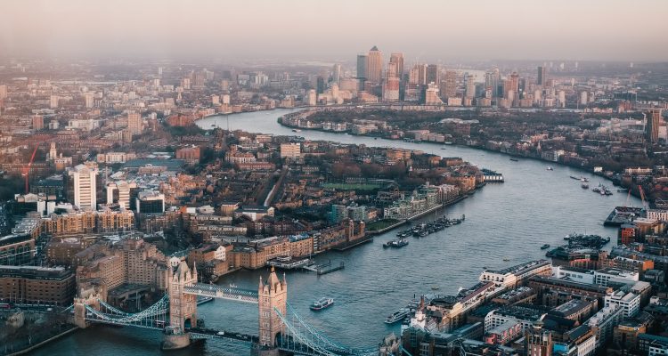 Daytime aerial photography of London skyline