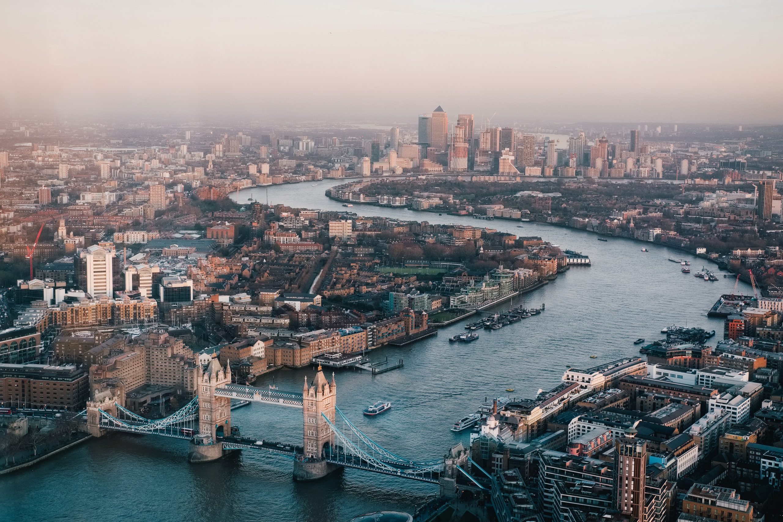 Daytime aerial photography of London skyline